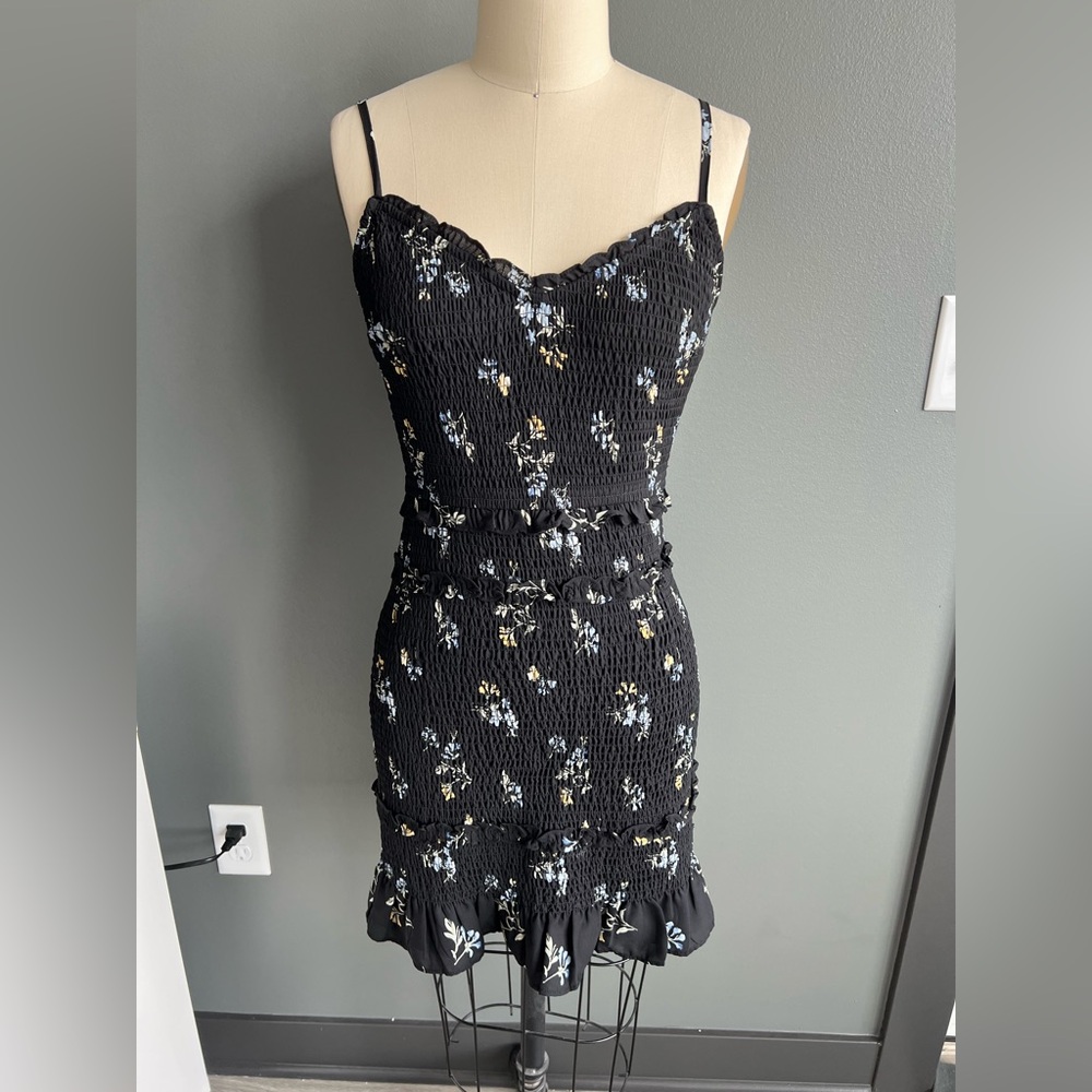 Abercrombie & Fitch Rusched Floral Black Dress